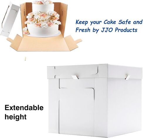 JJO Tall Cake Boxes for Tier Cakes,14x14x12 Inch 2 Pack,Tiered Cake Boxes with Window,Sturdy Tall Cake Carrier, Disposable Cake Containers, Layer Cake Carrier,Wedding Cake Boxes in Kuwait