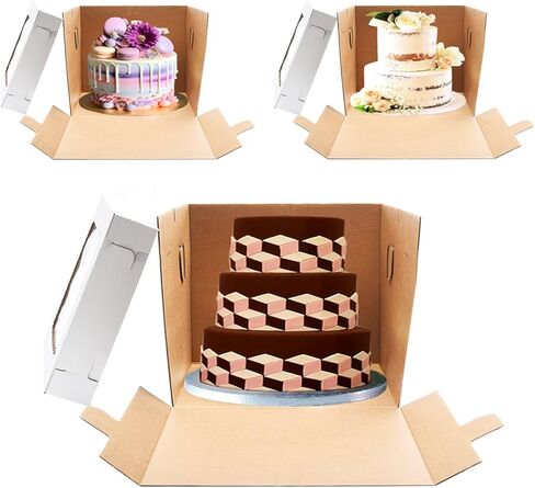 JJO Tall Cake Boxes for Tier Cakes,14x14x12 Inch 2 Pack,Tiered Cake Boxes with Window,Sturdy Tall Cake Carrier, Disposable Cake Containers, Layer Cake Carrier,Wedding Cake Boxes in Kuwait