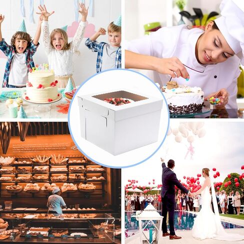 JJO Tall Cake Boxes for Tier Cakes,14x14x12 Inch 2 Pack,Tiered Cake Boxes with Window,Sturdy Tall Cake Carrier, Disposable Cake Containers, Layer Cake Carrier,Wedding Cake Boxes in Kuwait