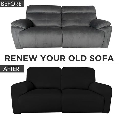 أغطية كرسي Loveseat عريضة للغاية مقاس 75 بوصة × 100 بوصة، أغطية أريكة قابلة للاستلقاء بمقعدين 6 قطع من حرير الحليب أغطية أريكة قابلة للاستلقاء واقي أثاث قابل للغسل (أسود) in Saudi Arabia