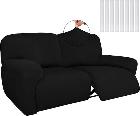 أغطية كرسي Loveseat عريضة للغاية مقاس 75 بوصة × 100 بوصة، أغطية أريكة قابلة للاستلقاء بمقعدين 6 قطع من حرير الحليب أغطية أريكة قابلة للاستلقاء واقي أثاث قابل للغسل (أسود) in Saudi Arabia
