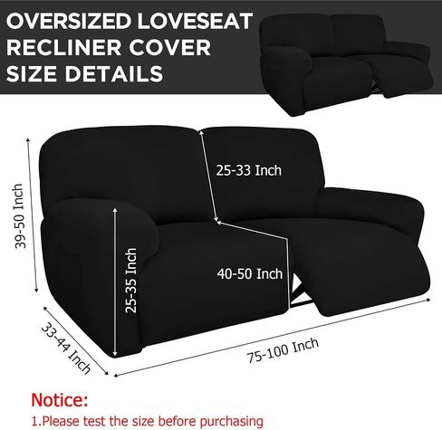 أغطية كرسي Loveseat عريضة للغاية مقاس 75 بوصة × 100 بوصة، أغطية أريكة قابلة للاستلقاء بمقعدين 6 قطع من حرير الحليب أغطية أريكة قابلة للاستلقاء واقي أثاث قابل للغسل (أسود) in Saudi Arabia