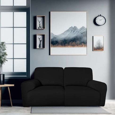 أغطية كرسي Loveseat عريضة للغاية مقاس 75 بوصة × 100 بوصة، أغطية أريكة قابلة للاستلقاء بمقعدين 6 قطع من حرير الحليب أغطية أريكة قابلة للاستلقاء واقي أثاث قابل للغسل (أسود) in Saudi Arabia