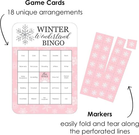 Big Dot of Happiness Pink Winter Wonderland - Bingo Cards and Markers - Holiday Snowflake Birthday Party and Baby Shower Bingo Game - Set of 18 in Saudi Arabia