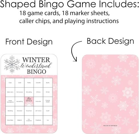 Big Dot of Happiness Pink Winter Wonderland - Bingo Cards and Markers - Holiday Snowflake Birthday Party and Baby Shower Bingo Game - Set of 18 in Saudi Arabia
