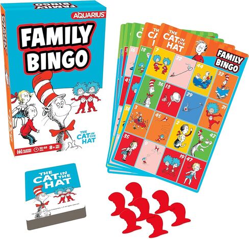 AQUARIUS Cat in The Hat Family Bingo Game - Fun Family Party Game for Kids, Teens & Adults - Entertaining Game Night Gift - Officially Licensed Merchandise in Saudi Arabia