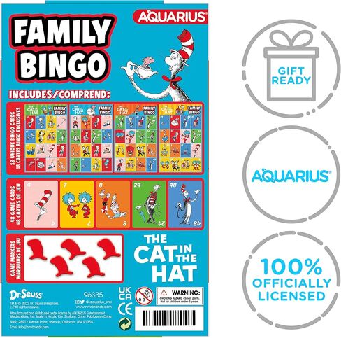 AQUARIUS Cat in The Hat Family Bingo Game - Fun Family Party Game for Kids, Teens & Adults - Entertaining Game Night Gift - Officially Licensed Merchandise in Saudi Arabia