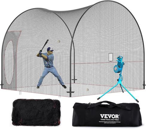 VEVOR Baseball Batting Cage, Softball and Baseball Batting Cage Net and Frame, Practice Portable Cage Net with Carry Bag, Heavy Duty Enclosed Pitching Cage, for Backyard Batting Hitting Training, 12FT in Saudi Arabia