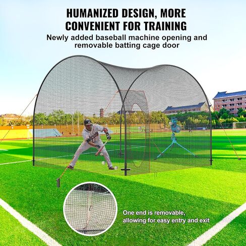 VEVOR Baseball Batting Cage, Softball and Baseball Batting Cage Net and Frame, Practice Portable Cage Net with Carry Bag, Heavy Duty Enclosed Pitching Cage, for Backyard Batting Hitting Training, 12FT in Saudi Arabia