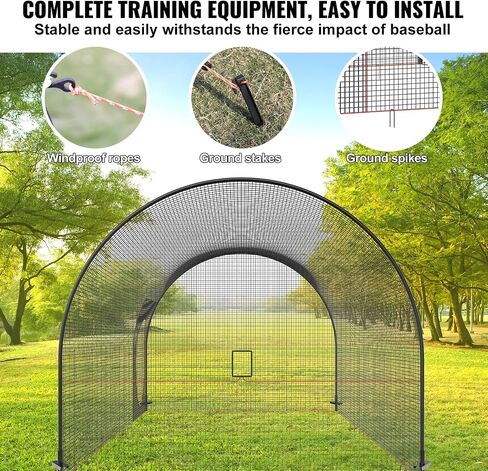 VEVOR Baseball Batting Cage, Softball and Baseball Batting Cage Net and Frame, Practice Portable Cage Net with Carry Bag, Heavy Duty Enclosed Pitching Cage, for Backyard Batting Hitting Training, 12FT in Saudi Arabia