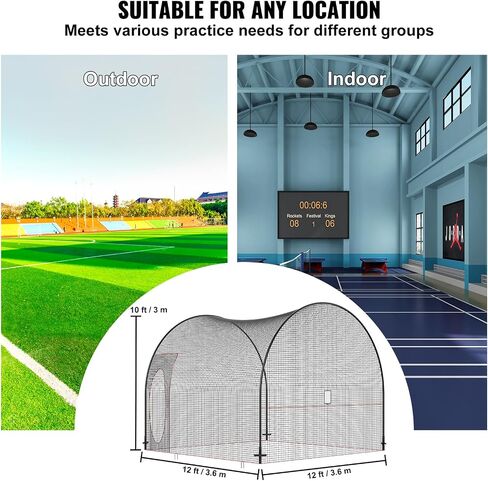 VEVOR Baseball Batting Cage, Softball and Baseball Batting Cage Net and Frame, Practice Portable Cage Net with Carry Bag, Heavy Duty Enclosed Pitching Cage, for Backyard Batting Hitting Training, 12FT in Saudi Arabia