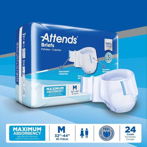 Attends Adult Incontinence Disposable Briefs, Large, 44"-58" Waist with Tab Closures, Maximum Absorbency Core and Breathable Materials, 72ct Case in Saudi Arabia