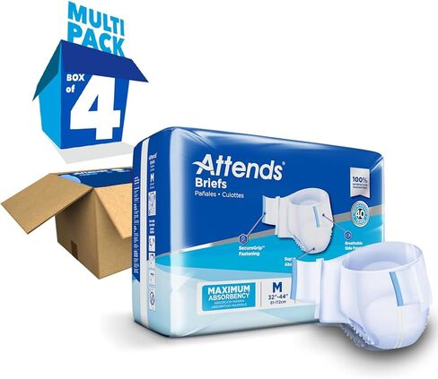 Attends Adult Incontinence Disposable Briefs, Large, 44"-58" Waist with Tab Closures, Maximum Absorbency Core and Breathable Materials, 72ct Case in Saudi Arabia