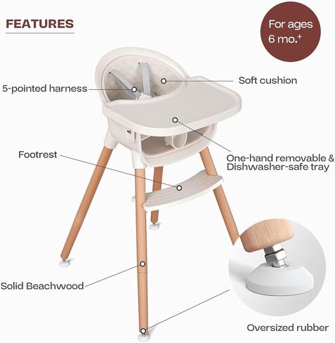 Fodoss 3-in-1 Wooden High Chair for Babies and Toddlers,Convertible Easy Clean Infant Highchair,Modern Design Silla para Comer De Bebe in Saudi Arabia
