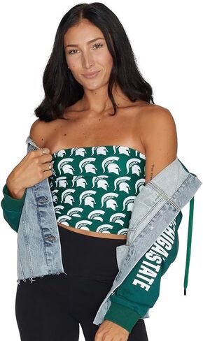 قميص Lojobands النسائي ذو الباب الخلفي بشعار علوي على شكل أنبوب جامعي مصنوع في الولايات المتحدة الأمريكية، مقاس واحد يناسب الجميع (ولاية ميشيغان سبارتانز - أخضر) in Kuwait