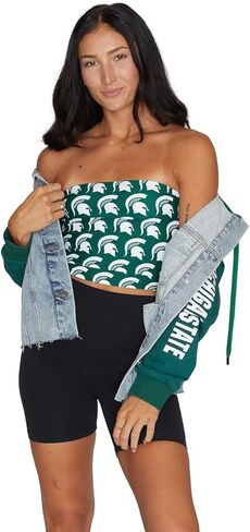 قميص Lojobands النسائي ذو الباب الخلفي بشعار علوي على شكل أنبوب جامعي مصنوع في الولايات المتحدة الأمريكية، مقاس واحد يناسب الجميع (ولاية ميشيغان سبارتانز - أخضر) in Kuwait