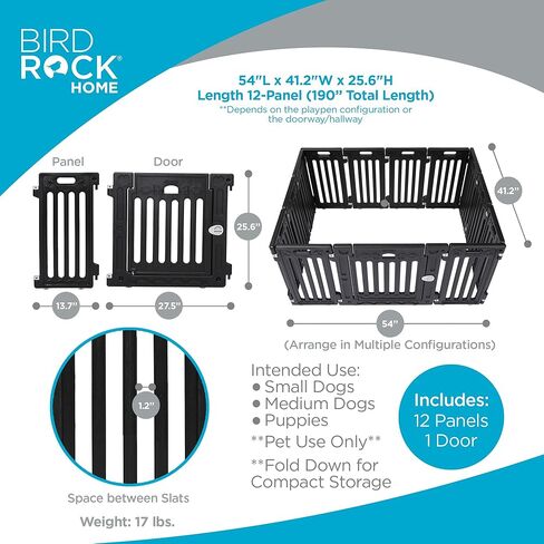 قفص لعب للكلاب من بيردروك هوم مع باب | 12 لوحة | 25.6 بوصة ارتفاع | بلاستيك قوي | قلم سياج أمان للجرو روضة للأطفال | بوابة آمنة وغير قابلة للانزلاق للحيوانات الأليفة | أبيض in Kuwait