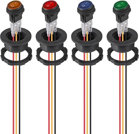 4PCS Round Rocker Switch 12V 20A with Shell 12V LED Rocker Toggle Switch Lighted ON Off SPST 3 Pin Rocker Switch 12 Volt Waterproof for Automotive Car Boat in Saudi Arabia