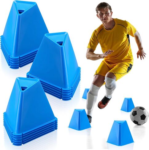 18 Pack 6" Jumbo Disc Cones Jumbo Soccer Cones Giant Triangular Plastic Cones Agility Cones Sports Cones Training Equipment for Soccer Football Basketball Practice Drills Outdoor Event Games in Saudi Arabia