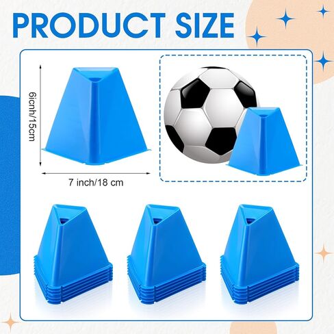 18 Pack 6" Jumbo Disc Cones Jumbo Soccer Cones Giant Triangular Plastic Cones Agility Cones Sports Cones Training Equipment for Soccer Football Basketball Practice Drills Outdoor Event Games in Saudi Arabia