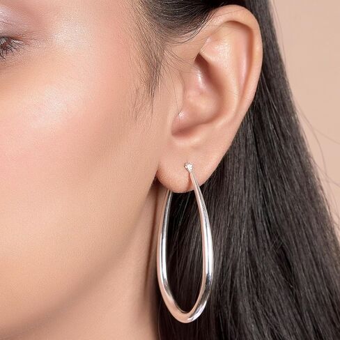 Large Oval Polished Finish Tube Hoop Earrings For Women .925 Sterling Silver Hinged Notched Post 2 Inch in Saudi Arabia