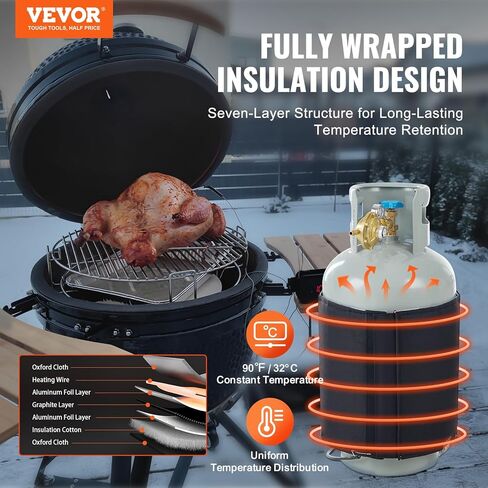 VEVOR Insulated Band Style Gas Cylinder Warmer, Fits 40 lbs Gas Tanks 120W Propane Heater, Fixed Internal Thermostat Max Temp 90 ℉, Durable Waterproof Oxford Fabric, UL/FCC Listed in Kuwait