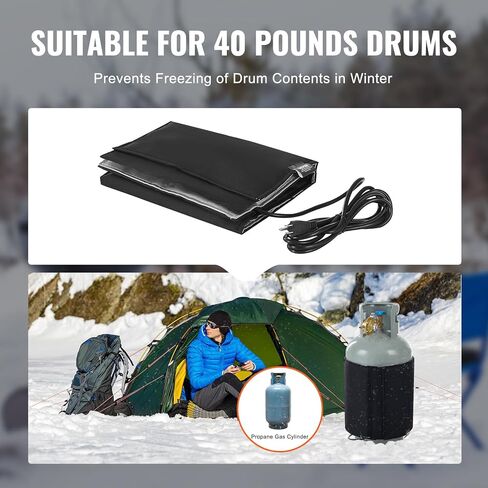 VEVOR Insulated Band Style Gas Cylinder Warmer, Fits 40 lbs Gas Tanks 120W Propane Heater, Fixed Internal Thermostat Max Temp 90 ℉, Durable Waterproof Oxford Fabric, UL/FCC Listed in Kuwait