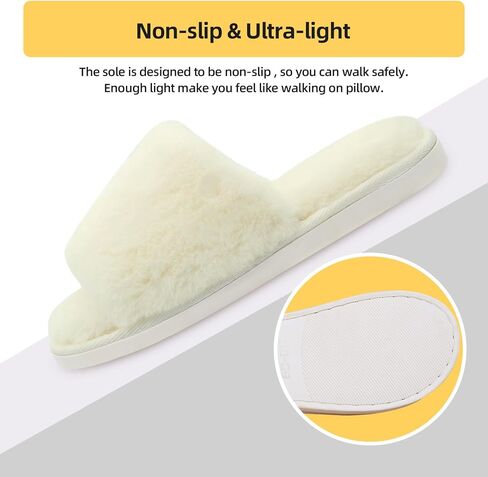 Fuzzy Slippers Women Fluffy Faux Fur Open Toe House Slippers Comfy Soft Non-Slip House Sandals Shoes Indoor Outdoor， Brown in Kuwait