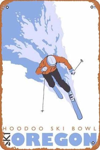 وعاء التزلج Zuhhgii Hoodoo، ولاية أوريغون، ملصق رياضي معدني للتزلج على الجليد، ملصق جداري فني عتيق مقاس 12 × 8 بوصة in Kuwait