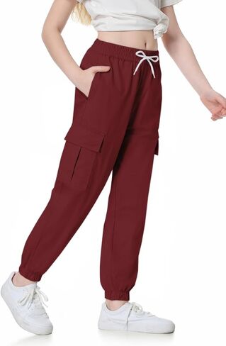 SANGTREE Women's Cargo Elastic Waist Drawstring Pants Tapered Jogger Pants with Pockets for Women,Dark Grey,S in Saudi Arabia