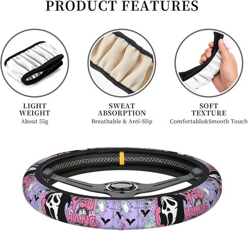 Halloween Horror Movie Steering Wheel Cover Universal 15 in Car Accessories for Men Women,Steering Wheel Protector Comfortable Protective Case for SUV Sedan Decor in Saudi Arabia