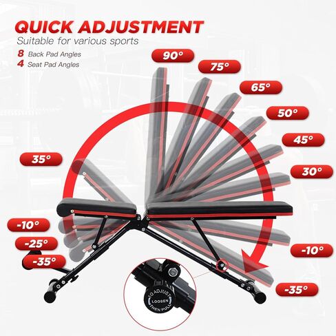 مقعد وزن قابل للتعديل من FDW مع تدريبات القوة القابلة للطي لتمارين القوة المنزلية في صالة الألعاب الرياضية المنزلية ومقاعد التمارين الرياضية، مقعد لضغط مقاعد البدلاء، مقعد متعدد الوظائف - سعة عالية القوة 660 رطلاً in Kuwait