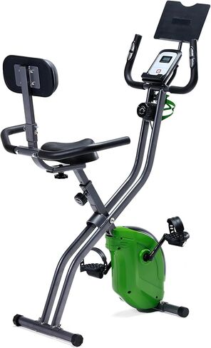 Indoor Folding Exercise Bike, Semi Recumbent Magnetic Upright Exercise Bike, Magnetic X-Bike with 8-Level Magnetic, Adjustable Seat Backrest , Pulse Sensors and Tablet Holder & Bottle Holder for in Kuwait