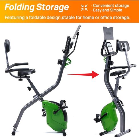 Indoor Folding Exercise Bike, Semi Recumbent Magnetic Upright Exercise Bike, Magnetic X-Bike with 8-Level Magnetic, Adjustable Seat Backrest , Pulse Sensors and Tablet Holder & Bottle Holder for in Kuwait