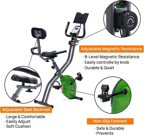 Indoor Folding Exercise Bike, Semi Recumbent Magnetic Upright Exercise Bike, Magnetic X-Bike with 8-Level Magnetic, Adjustable Seat Backrest , Pulse Sensors and Tablet Holder & Bottle Holder for in Kuwait