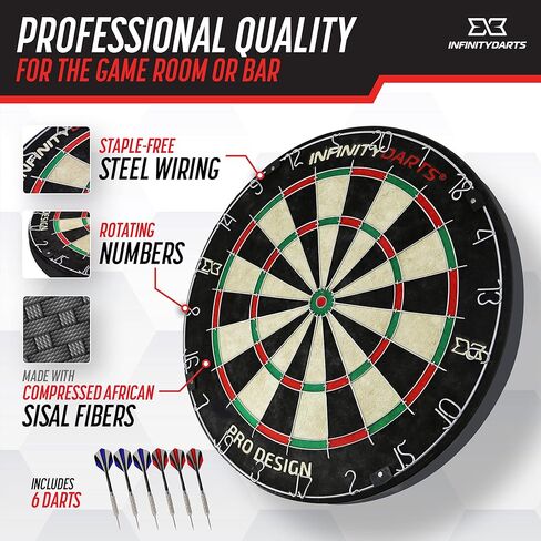 مجموعة رمي السهام ذات الشعيرات اللامتناهية - تتضمن 6 مجموعة سهام ذات أطراف معدنية، لوح رمي السهام من ألياف السيزال ذاتية الشفاء، حلقة تسجيل أسلاك فولاذية دوارة، عين بولس خالية من الدبابيس، لغرفة الألعاب المنزلية أو سهام البار in Kuwait