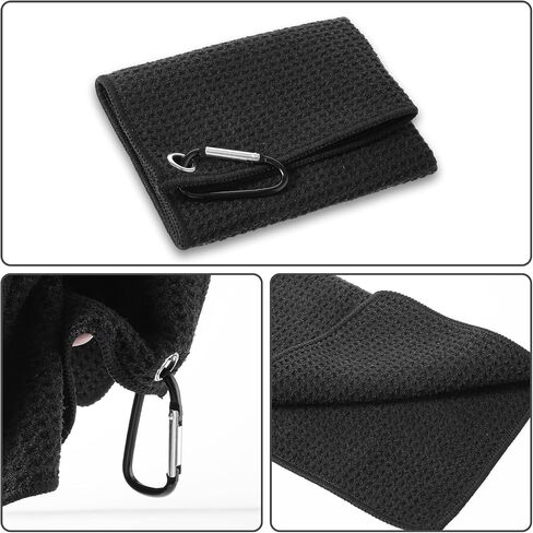 2Pcs Golf Bag Towel,Golf Rag with Carabiner Microfiber Fabric Waffle Pattern,Mens Black Golf Towel for Golf Bag (Black,Grey) in Saudi Arabia