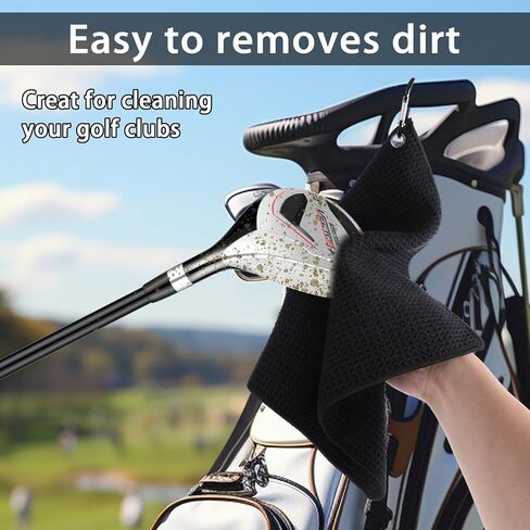 2Pcs Golf Bag Towel,Golf Rag with Carabiner Microfiber Fabric Waffle Pattern,Mens Black Golf Towel for Golf Bag (Black,Grey) in Saudi Arabia