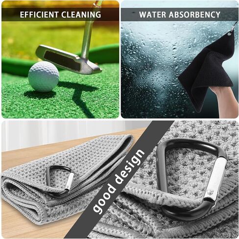 2Pcs Golf Bag Towel,Golf Rag with Carabiner Microfiber Fabric Waffle Pattern,Mens Black Golf Towel for Golf Bag (Black,Grey) in Saudi Arabia