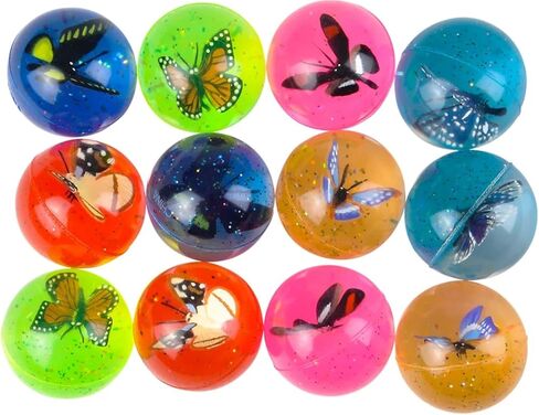 كرات الفراشة النطاطة - 12 قطعة - فراشة ثلاثية الأبعاد بالداخل | هدايا وألعاب للحفلات مقاس 1.75 سم in Kuwait