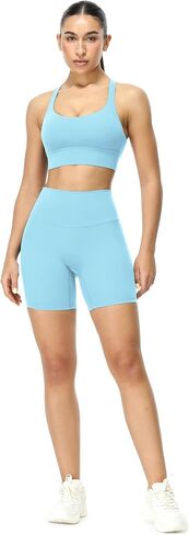 icyzone Women's High Waist Biker Shorts with Pockets Athletic Yoga Gym Shorts Tummy Control in Saudi Arabia