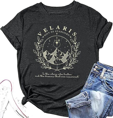 قميص Acotar Velaris تي شيرت نسائي رمز المحكمة الليلية تي شيرت مضحك مطبوع عليه حروف بأكمام قصيرة تي شيرت هدايا in Kuwait