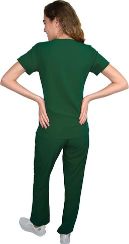 Green Town Scrubs for Women Scrub Set - V-Neck Top and Straight Leg Pant, 5 Pockets, Easy Care, Solids and Prints Uniforms -Navy/Indigo-XX-Large Petite in Saudi Arabia