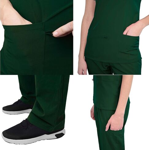 Green Town Scrubs for Women Scrub Set - V-Neck Top and Straight Leg Pant, 5 Pockets, Easy Care, Solids and Prints Uniforms -Navy/Indigo-XX-Large Petite in Saudi Arabia