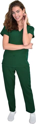 Green Town Scrubs for Women Scrub Set - V-Neck Top and Straight Leg Pant, 5 Pockets, Easy Care, Solids and Prints Uniforms -Navy/Indigo-XX-Large Petite in Saudi Arabia