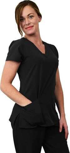 Green Town Scrubs for Women Scrub Set - V-Neck Top and Straight Leg Pant, 5 Pockets, Easy Care, Solids and Prints Uniforms -Navy/Indigo-XX-Large Petite in Saudi Arabia