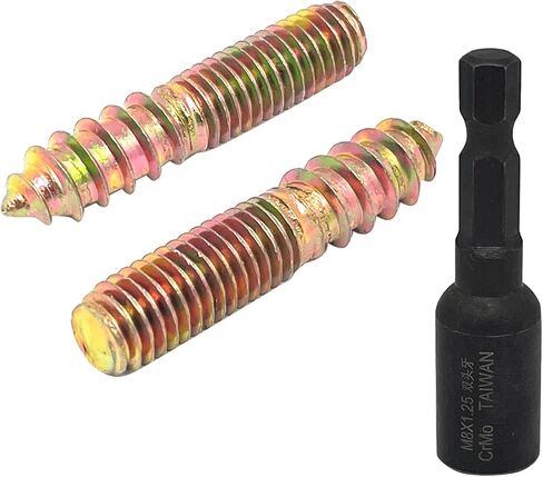 10 قطعة مسامير شماعات M8x35mm طقم براغي مزدوجة الرأس، براغي شماعات ذاتية التنصت للأثاث الخشبي، مع محرك M8x1.25 مم، سطح مطلي بالزنك in Saudi Arabia