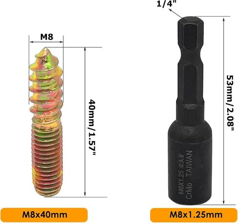 10 قطعة مسامير شماعات M8x35mm طقم براغي مزدوجة الرأس، براغي شماعات ذاتية التنصت للأثاث الخشبي، مع محرك M8x1.25 مم، سطح مطلي بالزنك in Saudi Arabia