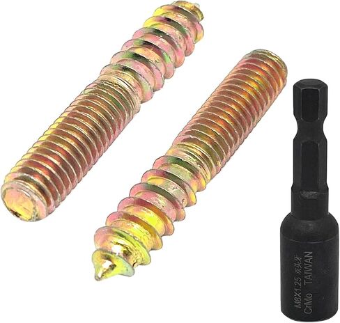 10 قطعة مسامير شماعات M8x35mm طقم براغي مزدوجة الرأس، براغي شماعات ذاتية التنصت للأثاث الخشبي، مع محرك M8x1.25 مم، سطح مطلي بالزنك in Saudi Arabia