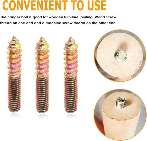 10 قطعة مسامير شماعات M8x35mm طقم براغي مزدوجة الرأس، براغي شماعات ذاتية التنصت للأثاث الخشبي، مع محرك M8x1.25 مم، سطح مطلي بالزنك in Saudi Arabia
